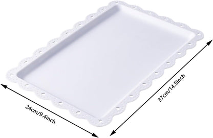 Set of 6 Plastic Serving Trays Food Tray - 14" x 9" Rectangle Serving Platter for Party Cafeteria Kitchen Restaurant , Small Flat Trays for Dessert Fruit Cookie Snack (6, White)