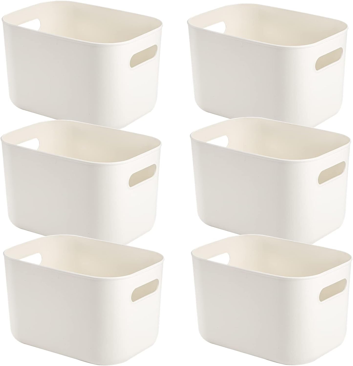 Yopay 6 Pack Plastic Storage Bin with Handle, White Bathroom Kitchen Organizer Bin for School, Office, Classroom, Hand Soaps, Shampoos, Lotion, Conditioners, Hand Towels, Cosmetic, Snacks, Seasoning