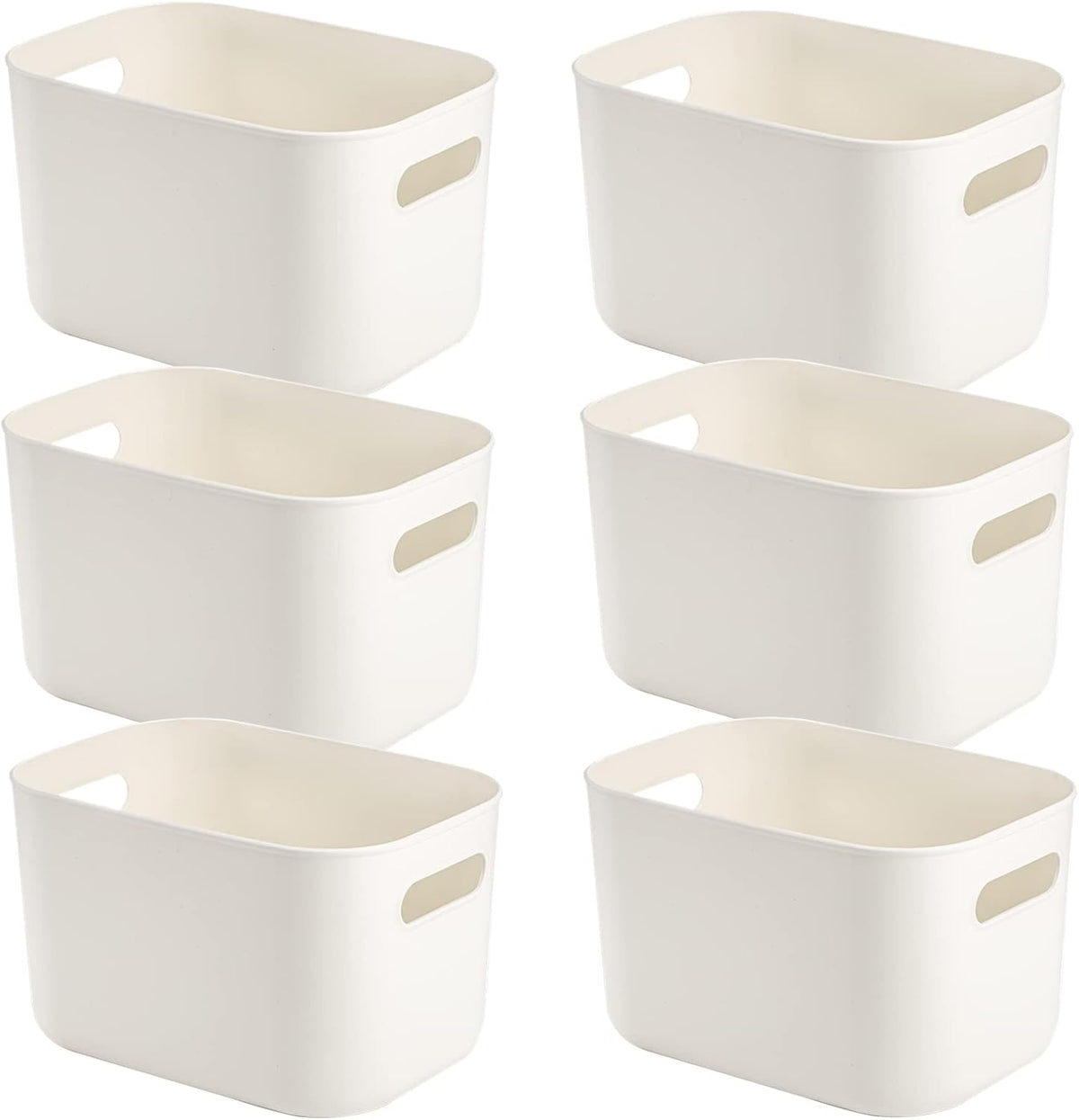 Yopay 6 Pack Plastic Storage Bin with Handle, White Bathroom Kitchen Organizer Bin for School, Office, Classroom, Hand Soaps, Shampoos, Lotion, Conditioners, Hand Towels, Cosmetic, Snacks, Seasoning