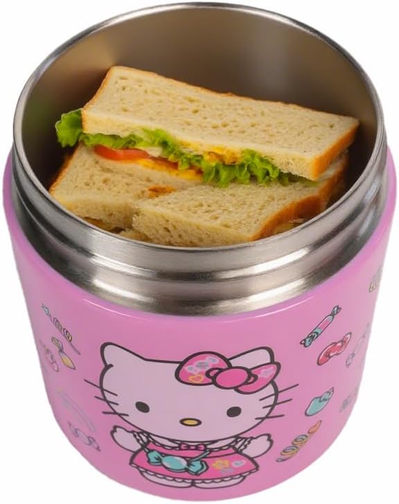 Sanrio Hello Kitty and Friends Insulated Soup Container for Kids | 12oz Thermo Food Jar with Handle Featuring Hello Kitty, Kuromi, Keroppi | Leakproof Stainless Steel Lunch Jar | Ages 3+