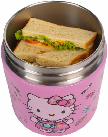 Sanrio Hello Kitty and Friends Insulated Soup Container for Kids | 12oz Thermo Food Jar with Handle Featuring Hello Kitty, Kuromi, Keroppi | Leakproof Stainless Steel Lunch Jar | Ages 3+