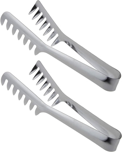 HornTide Stainless Steel Pasta Tongs, Pack of 2 Piece, Teethed Ends Design for Spaghetti Noodle Pastry, Kitchen Serving Tong Set 8-inch 20cm