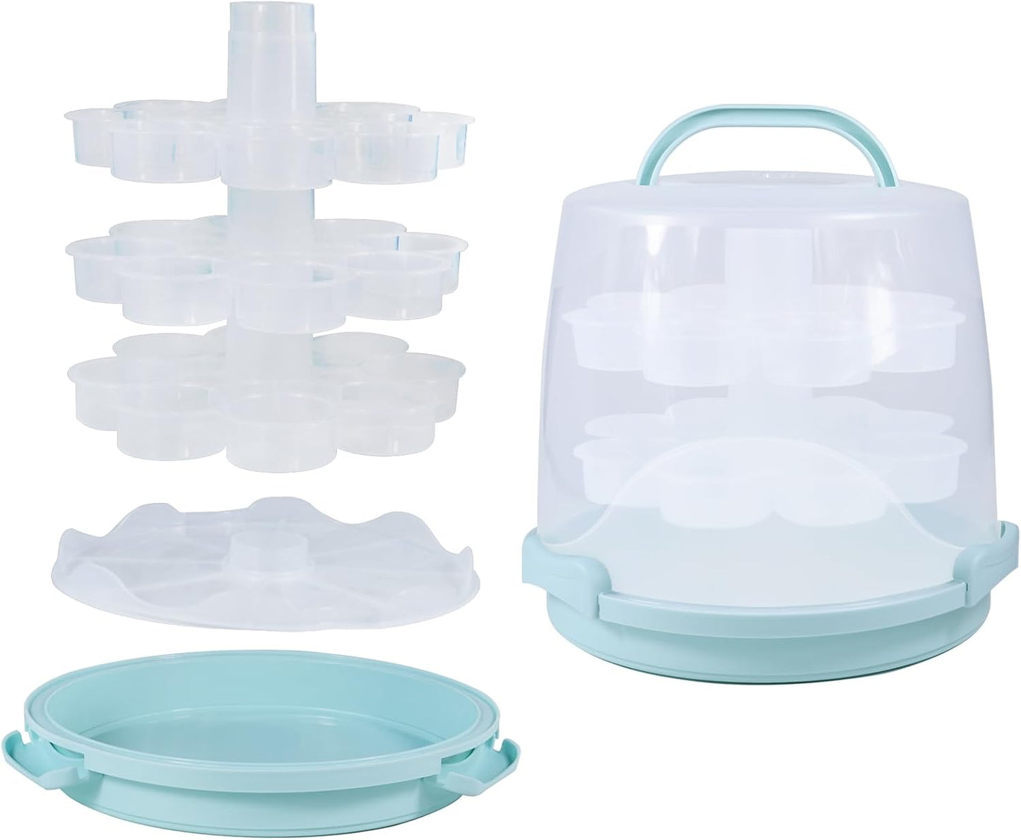 3-Tier Party Cupcake Carrier, Cupcake Holder with Lid and Handle for Transport Storage 24 Cupcakes (White)