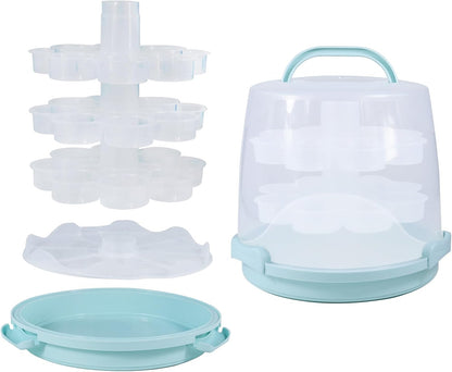 3-Tier Party Cupcake Carrier, Cupcake Holder with Lid and Handle for Transport Storage 24 Cupcakes (White)