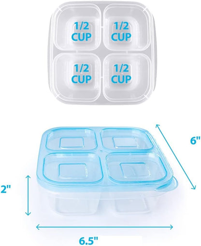 Finorder 6 Pack 4-Compartment Snack Containers, Reusable Food Containers for Kids School, Adults Office, Picnic Trip, Lunch Bento Box Meal Prep Containers (Bright Color Set)