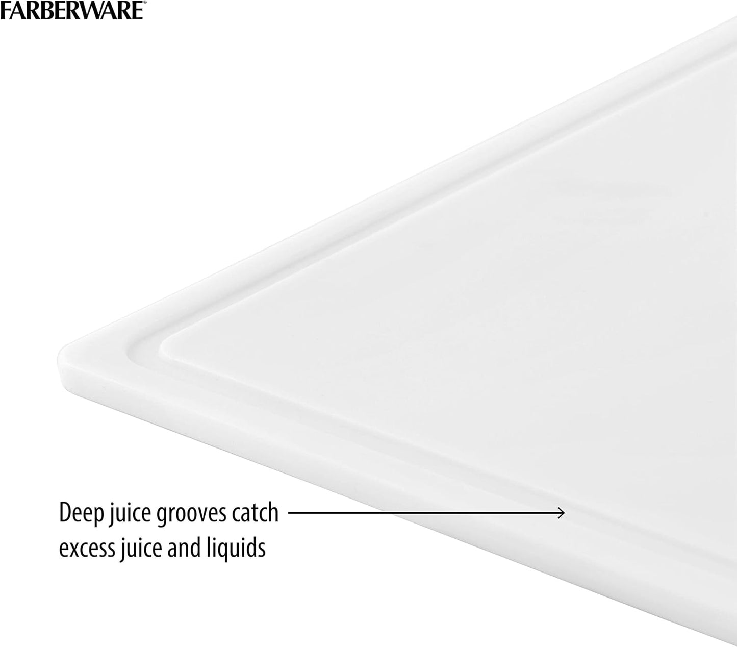 FARBERWARE Large Cutting Board, Dishwasher- Safe Plastic Chopping Board for Kitchen with Easy Grip Handle, 11in by 14in, White