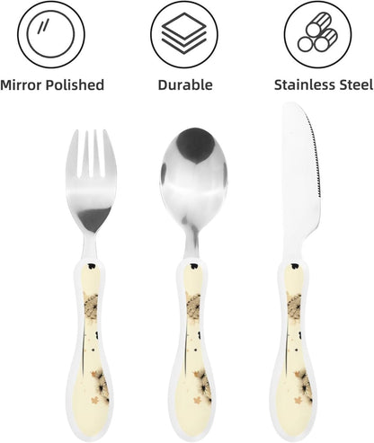 3-Piece Kids Silverware Set With Storage Case, Stainless Steel Reusable Children Safe Knife Spoon Fork Set Colorful Abstract Dragonfly Children Flatware Set For Kids Lunch Box