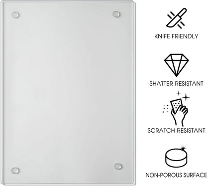JAMBALAY Tempered Glass Cutting Boards for Kitchen, 16"x12" Clear Glass Cutting Board Set, 2Pcs Chopping Board with Rubber Non Slip Feet, Heat Resistant, Shatter Resistant, Dishwasher Safe