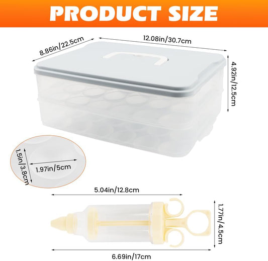 Deviled Egg Containers Set of 2, 48 Count Total 12×8.86×4.92inch Egg Storage Trays with Lid & Handle, Stackable Carrier with Piping Bottle for Party Picnic