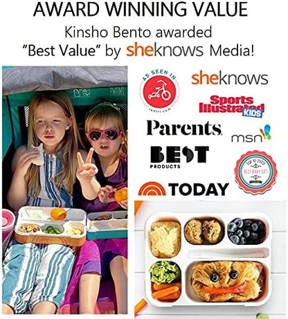 kinsho Bento Lunch-Box Set for Kids includes Snack Container | 6 and 3 Compartment Boxes Leakproof School Bentos, Meal Portion Control Containers, Boys Girls Adults, Navy Blue Large + MINI 2 Pack Set