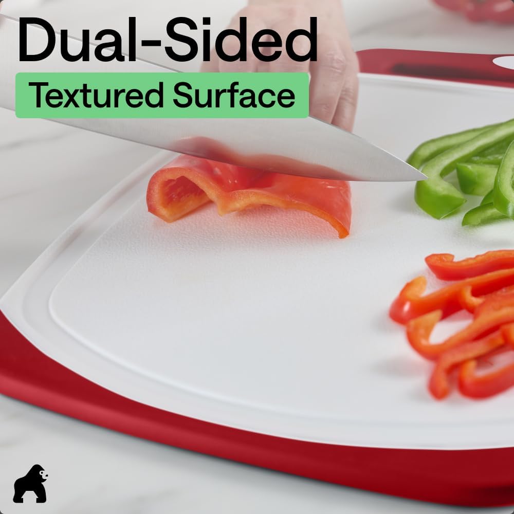 GORILLA GRIP BPA-Free Reversible Kitchen Cutting Board Set of 3, US Designed, Nonporous, Juice Grooves Catch Liquid, Slip Resistant Border, Dishwasher Safe, Durable Large Food Chopping Boards, Black