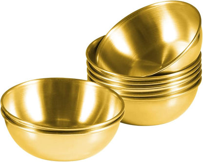 8 Pack 3.2inch Stainless Steel Sauce Dishes Mini Individual Saucers Bowl Round Seasoning Dishes Sushi Dipping Bowl Appetizer Plates, Champagne Gold