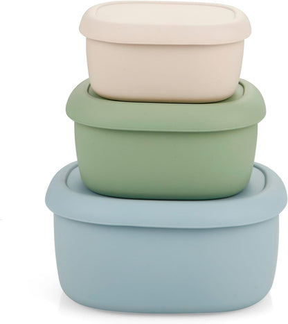 PandaEar 3 Pack Silicone Food Storage Containers with Lids, Reusable Nesting Lunch Bento Box Set, BPA Free, Leakproof, Dishwasher Microwave Freezer Safe (6.7oz, 10oz, 20oz)