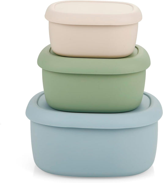 PandaEar 3 Pack Silicone Food Storage Containers with Lids, Reusable Nesting Lunch Bento Box Set, BPA Free, Leakproof, Dishwasher Microwave Freezer Safe (6.7oz, 10oz, 20oz)