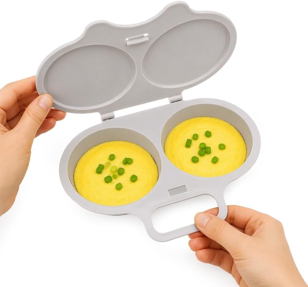 Dual Cavity Microwave Egg Poacher, Two Egg Cooker with & Handle