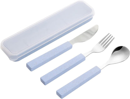 VANRA 3-Piece Children Utensils Set 18/10 Stainless Steel Child Flatware Set Silverware Knife Spoon Fork Set with Travel Case for Kids Lunch Box