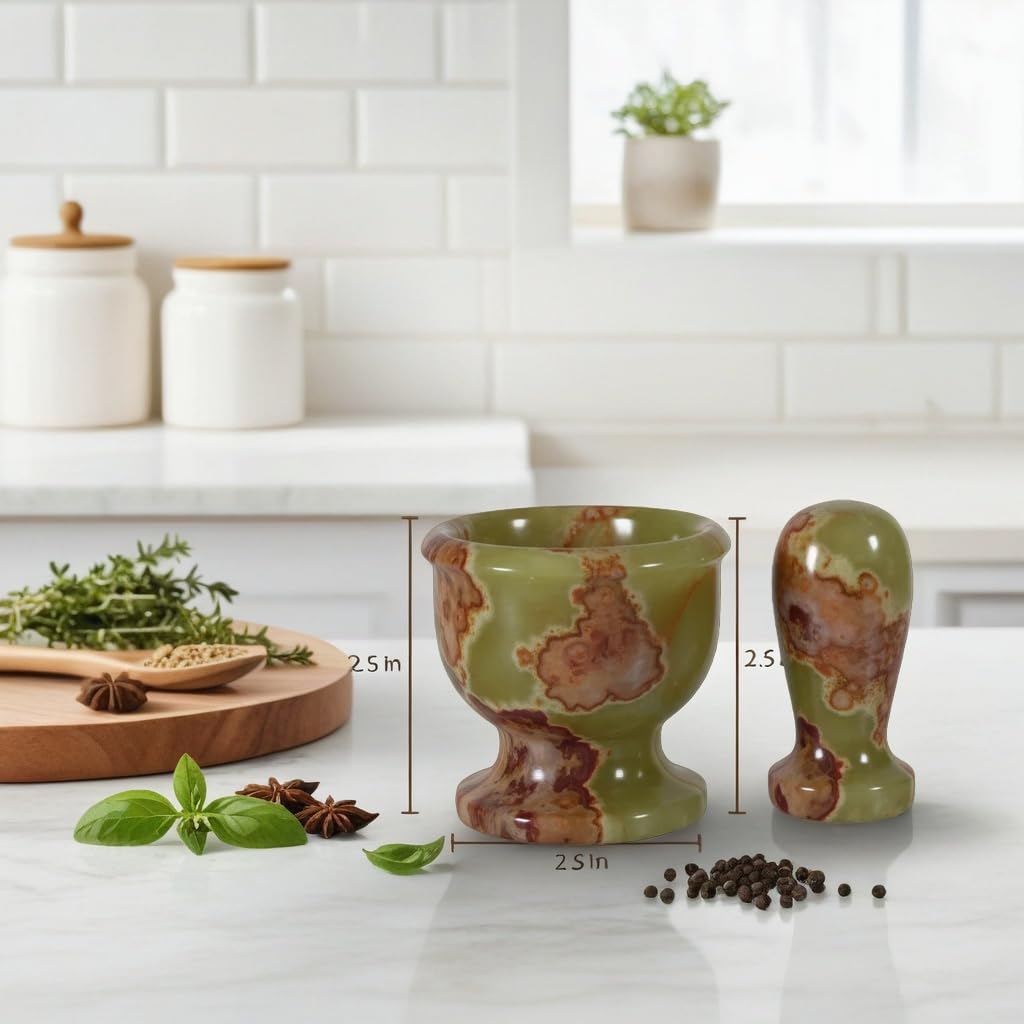 Mortar and Pestle Set – Large Stone Grinder with Polished Bowl & Non-Slip Base | Elegant Onyx Marble Kitchen Tool for Spices, Herbs & Guacamole