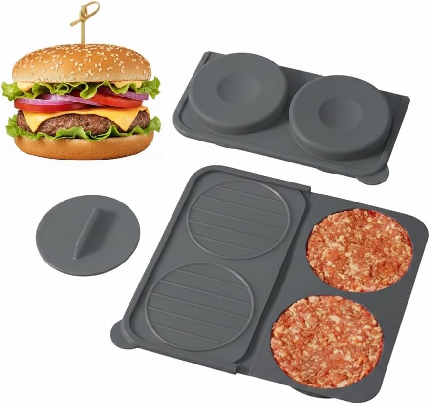 AUOON Silicone Burger Press for 4.5" 1/4-1/3 lb Patties - 4 in 1 Hamburger Press Patty Maker for Kitchen BBQ, Non-Stick Burger Patty Mold for Beef Veggie, Dishwasher Safe & Freezer Storage (Red)