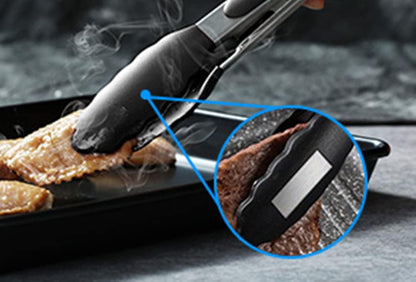Serving Tongs Kitchen Tongs - Heat Resistant, Premium Stainless Steel Locking Cooking Tongs with Silicone Tips, Non-Slip Food Tongs for Cooking, Heavy Duty, Non-Stick (7 Inch)