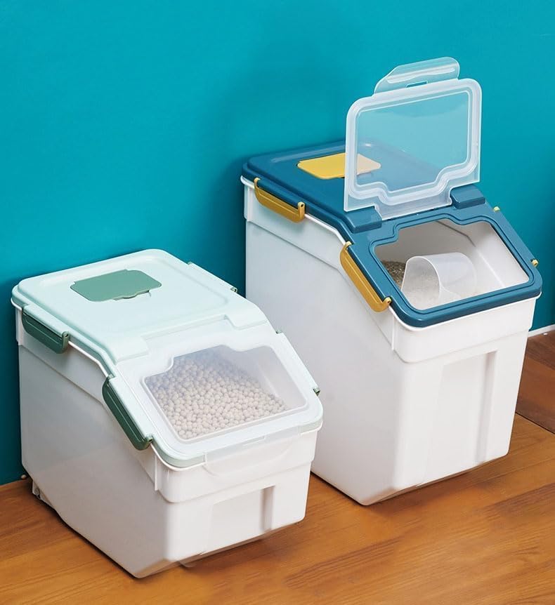 Rice Storage Container 25 lbs, 2 Packs Large Flour Storage Containers with Seal Locking Lid & Wheels, BPA Free Rice Dispenser, Measuring Cup | Scoop, for Sugar Cereal Dry Food, Dog Pet Food Bin -Green