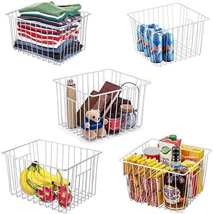 Slideep Wire Baskets Farmhouse Freezer Organizer Storage Bin Basket with Handles, Food Storage for Kitchen Cabinets, Pantry, Closet, Bedroom, Bathroom, Office 3 Pack