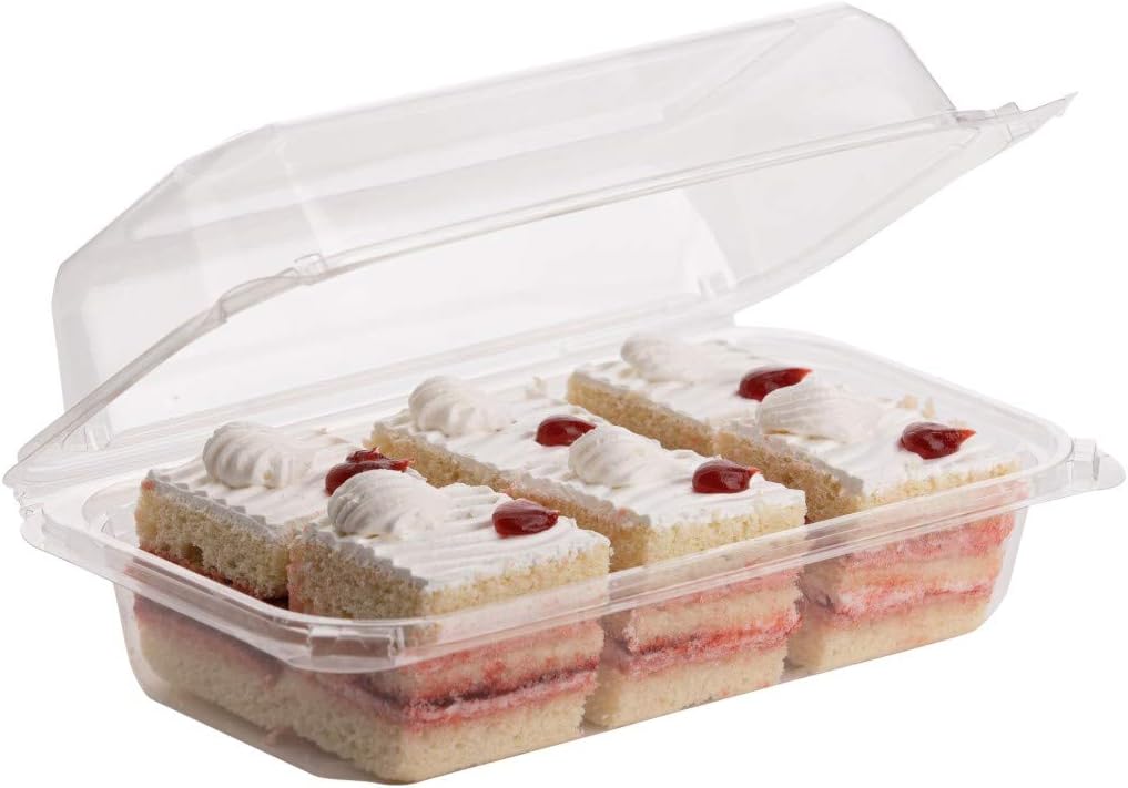 Smygoods Plastic Clamshell Food Containers, (Pack of 50-8x8x3 3/8) 3-Compartment, to go Containers, Hinged Food Container