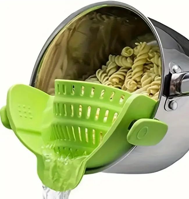 Kitchen SNAP'N STRAIN Collapsible Colander Plus Soup Funnel Universal Size - Clip-On Strainer for Pots and Pans, Cool Kitchen Gadgets - Essential Kitchen Finds and Cooking Tool - Easy to Use (GREEN)