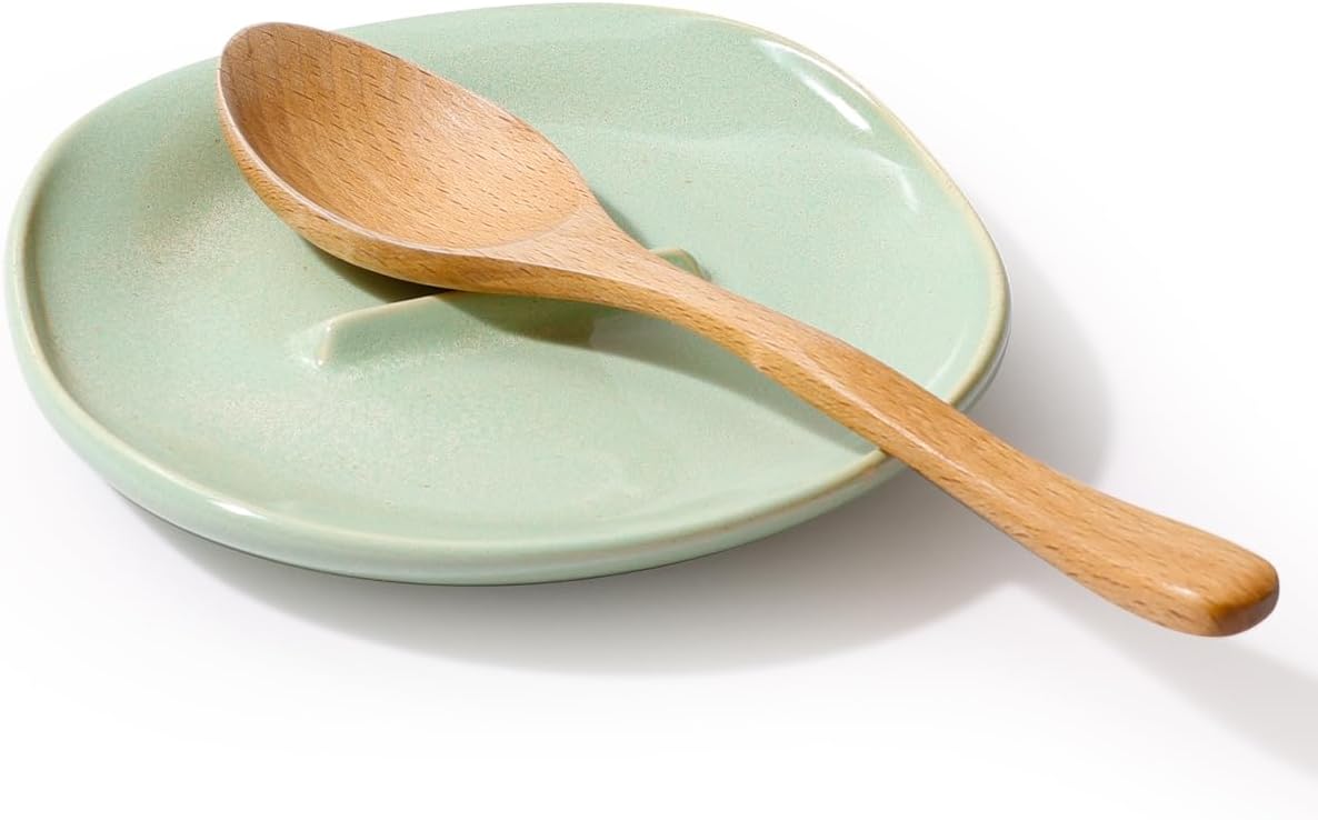 Ceramic Spoon Rest with Egg Cracker, Reactive Glaze Blue