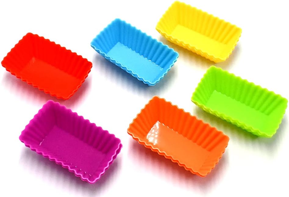 12PCS Silicone Mini Reusable Muffin Baking Cup Small Cupcake Holders Random Color Silicone Cupcake Liners Pastry Dessert Cups Nonstick Liner Molds for Making Muffin Chocolate Bread(Rectangular)