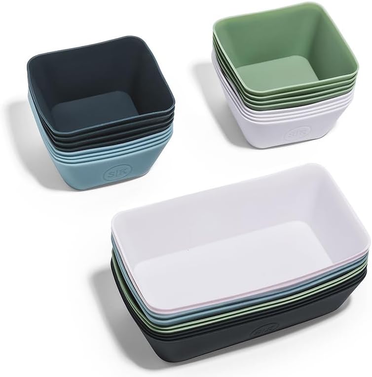 The Silicone Kitchen Reusable Mini Silicone Baking Cup, Non-Toxic, BPA Free, Dishwasher Safe, Mini, 24 Pack, White Blue Green