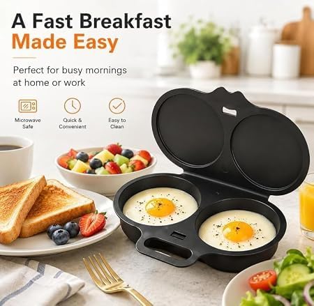 2026 New Dual Cavity Microwave Egg Poacher With Lid (Black)