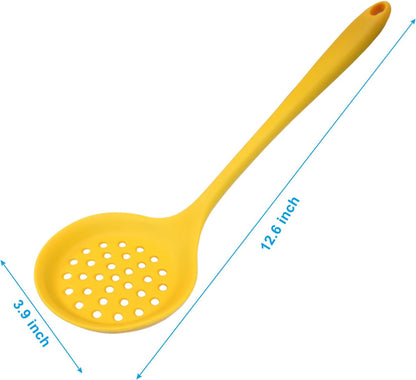 Hordion Silicone Slotted Spoon, Yellow Strainer Spoon Non Stick Skimmer