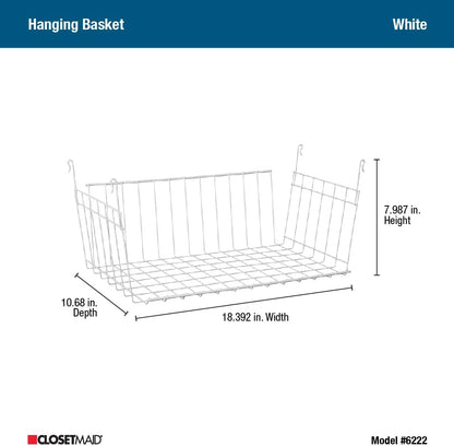 ClosetMaid Wire Hanging Shelf Basket for Storage, Organization in Closet or Pantry, No Assembly or Installation, Durable, White