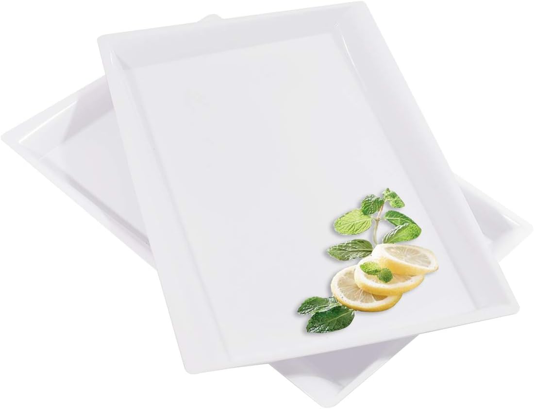 I00000 6 Pack Gold Glitter Plastic Serving Tray, 15" x 10" Crooked Food Trays, Clear Disposable Serving Platter for Parties, Weddings