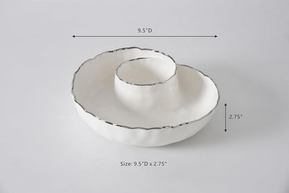 Pampa Bay Portofino Plata, Round Chip & Dip, 9.5” D x 2.75" (White and Gold)