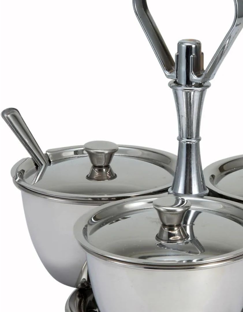 Soro Essentials- 3 Compartments Stainless Steel Relish Server 8 oz Capacity Per Cup- Serving Tray with Lid Condiment Server Condiment Serving Garnish Bar Container for Home Kitchen Restaurant