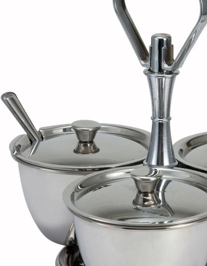 Soro Essentials- 3 Compartments Stainless Steel Relish Server 8 oz Capacity Per Cup- Serving Tray with Lid Condiment Server Condiment Serving Garnish Bar Container for Home Kitchen Restaurant