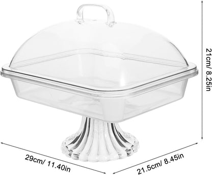 Cake Display Tray with Dome Clear Acrylic Cover Reusable Snack Serving Platter 10.82X8.46X8.26In Perfect for Birthday Christmas and Party Dessert Presentation