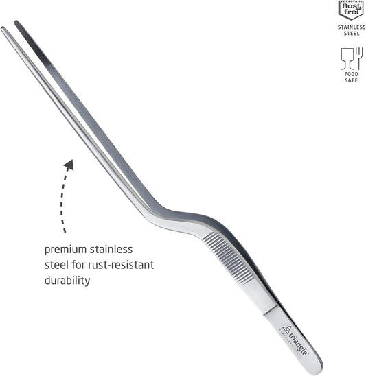 triangle Double Cranked Tweezers - 7.9 in. (20 cm) - Stainless Steel Culinary Tweezers for Serving & Plating Fine Cuisine - Dishwasher Safe
