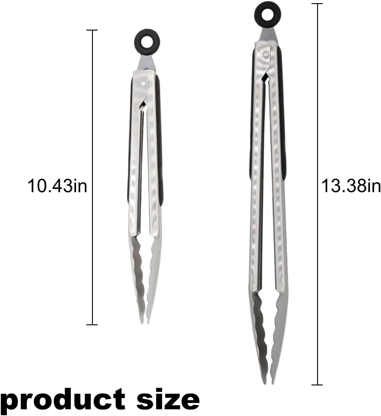 304 Stainless Steel Cooking Tongs Set of 2 (10" & 13") – Heat Resistant 600°F, Brushed Locking Tongs with Ergonomic Grip, Ideal for Kitchen, Salad, BBQ, Dishwasher Safe