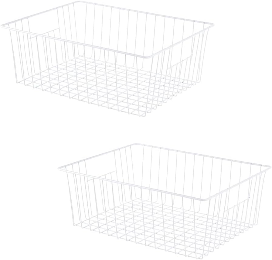 16" L x 12" W Wider Freezer Storage Organizer Baskets Container, Deep Metal Wire Chest Upright Refrigerator Divider Bins with Built-in Handles for Cabinet, Pantry, Closet, Kitchen