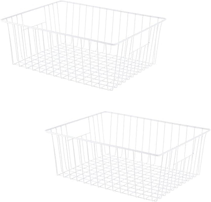 16" L x 12" W Wider Freezer Storage Organizer Baskets Container, Deep Metal Wire Chest Upright Refrigerator Divider Bins with Built-in Handles for Cabinet, Pantry, Closet, Kitchen