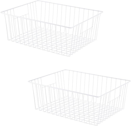 16" L x 12" W Wider Freezer Storage Organizer Baskets Container, Deep Metal Wire Chest Upright Refrigerator Divider Bins with Built-in Handles for Cabinet, Pantry, Closet, Kitchen