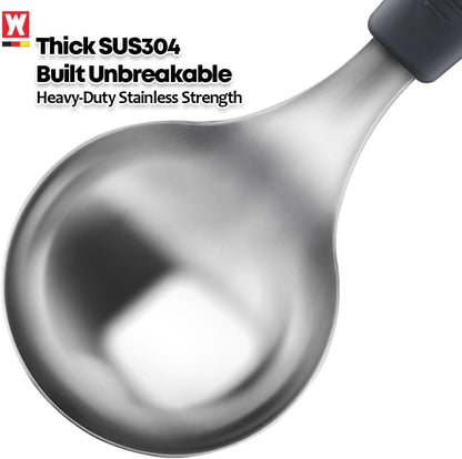 Short Stainless Steel Ladle 220mm (8.6”) – SUS304 Thick Deep Bowl Head with Soft-Grip Silicone Handle – Lightweight Mini Soup & Serving Spoon for Cooking – 5 Color Options (Gray)