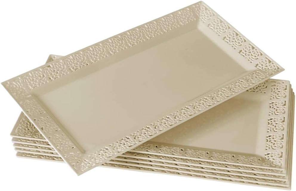 Rectangle White Serving Tray (2-Pack) - 17.5" Disposable Serving Platter for Appetizer, Fruits & Serving Dishes | Perfect Plastic Tray For Party Serveware