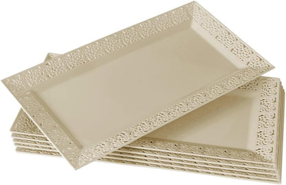 Rectangle White Serving Tray (2-Pack) - 17.5" Disposable Serving Platter for Appetizer, Fruits & Serving Dishes | Perfect Plastic Tray For Party Serveware