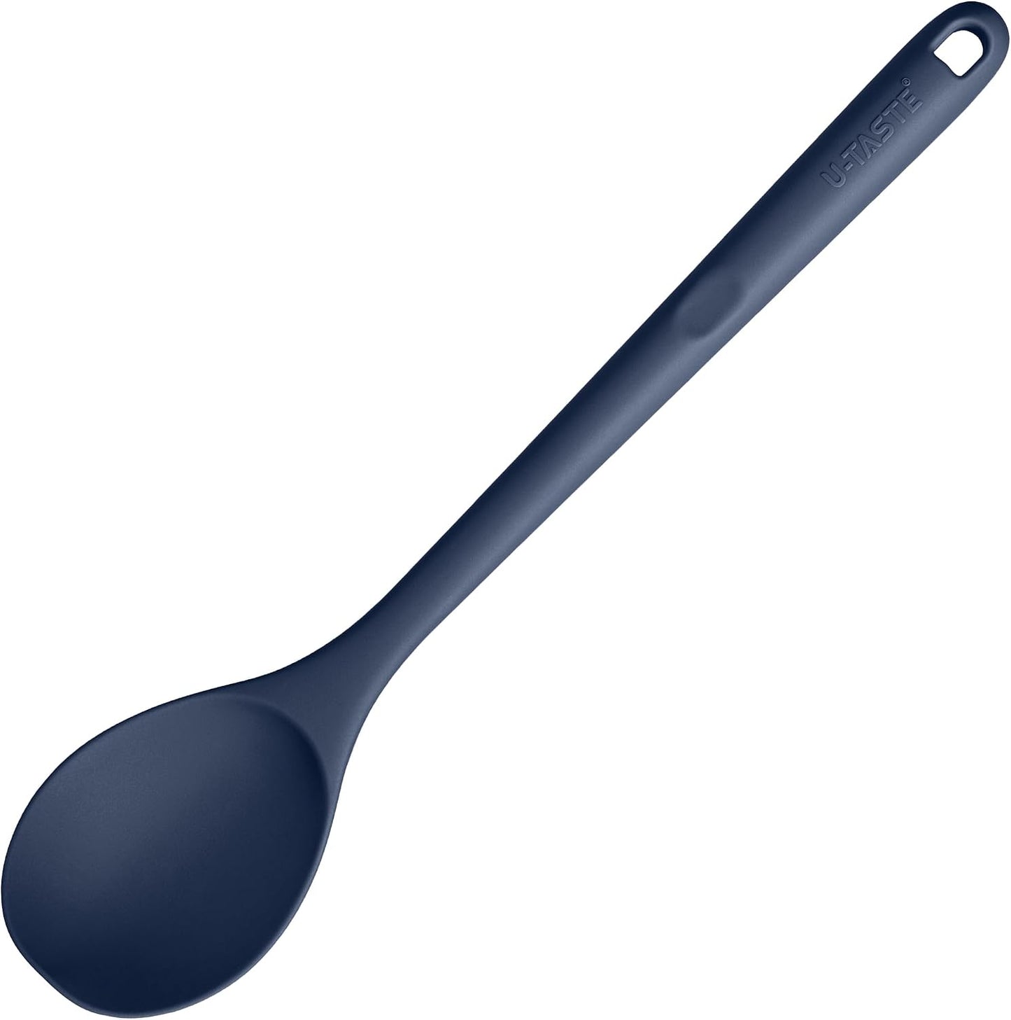 600ºF Heat Resistant Silicone Spoons: U-Taste 13.3in Solid & Slotted Kitchen Cooking Tool, Nonstick Long Rubber Utensil, Sturdy for Mixing, Serving, Stirring, Frying, Basting (Aqua Sky, 2PCS)