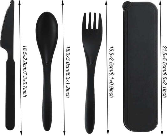 Travel Utensils Set - Reusable 5 Sets Wheat Straw Plastic Cutlery with Case, Portable Forks Spoons and Knives Set, Eco-Friendly BPA Free for Daily Use (5 Purple)