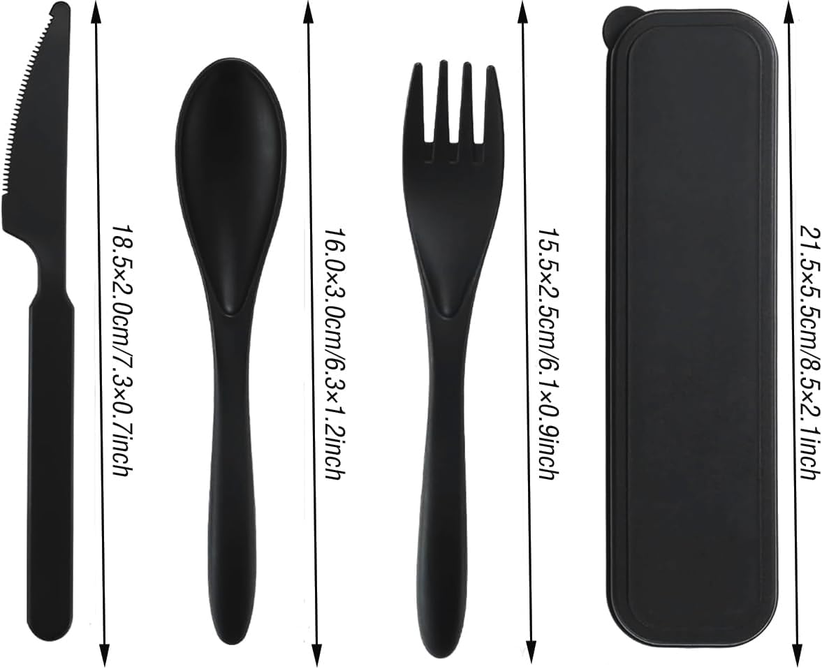 Reusable Utensils Set with Case, Wheat Straw Portable Spoon and Fork Set, Plastic Work School Kids Adults or Daily Use Cutlery Set - for Lunch Box Use Outdoor (Red)