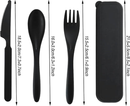 Reusable Utensils Set with Case, Wheat Straw Portable Spoon and Fork Set, Plastic Work School Kids Adults or Daily Use Cutlery Set - for Lunch Box Use Outdoor (Red)